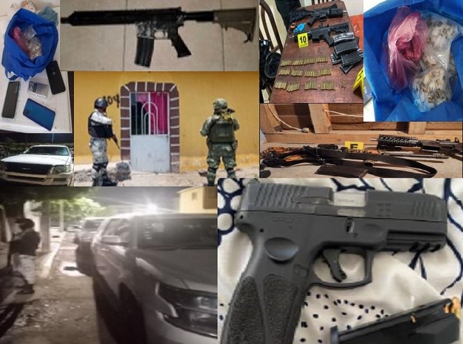 Guardia Nacional, Ejército Mexicano, CENFI-CNI, FGR y FGEG aseguran posible droga, armamento, vehículos y 15 inmuebles en Guanajuato