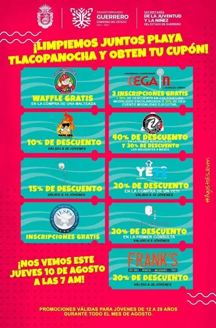 Sejuve lanza cuponera “Descuento joven”. La cuponera “Descuento Joven” está dirigida a jóvenes de 12 a 29 años de edad, y va desde inscripciones gratis
