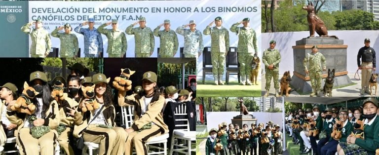 Ejército y Fuerza Aérea Mexicanos develan estatua en honor al can Proteo