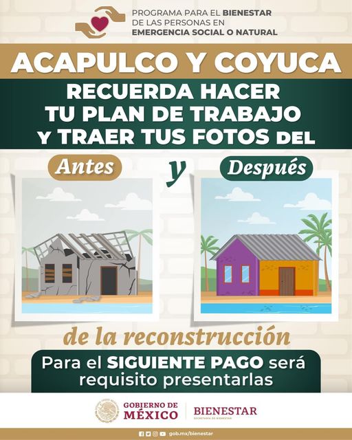 Importante: Proceso de Recepción de Apoyo para la Reconstrucción de Vivienda en Acapulco y Coyuca de Benítez