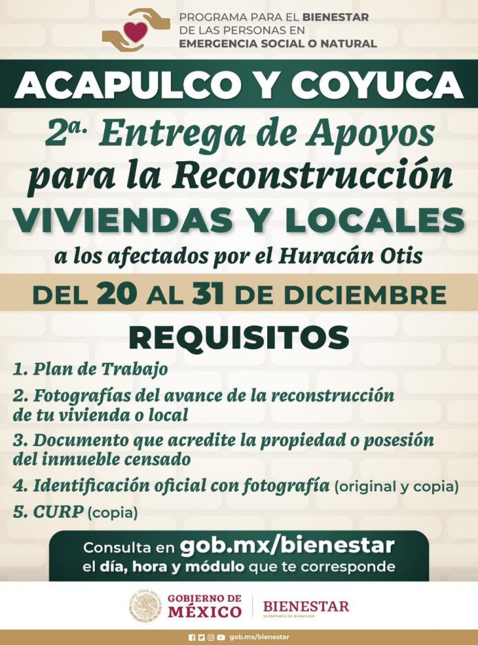 Segunda Entrega de Apoyos para la Reconstrucción en Acapulco y Coyuca De Benítez, Juntos, trabajaremos para construir un futuro más fuerte