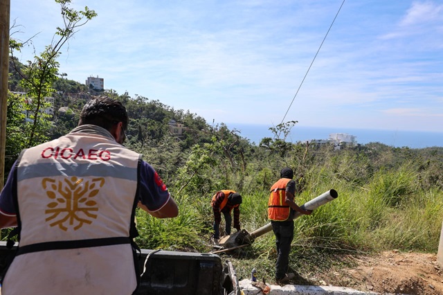 Continúa Cicaeg atendiendo socavón en la Escénica en Acapulco. Situación generada por huracán Otis, se mantienen acciones de limpieza