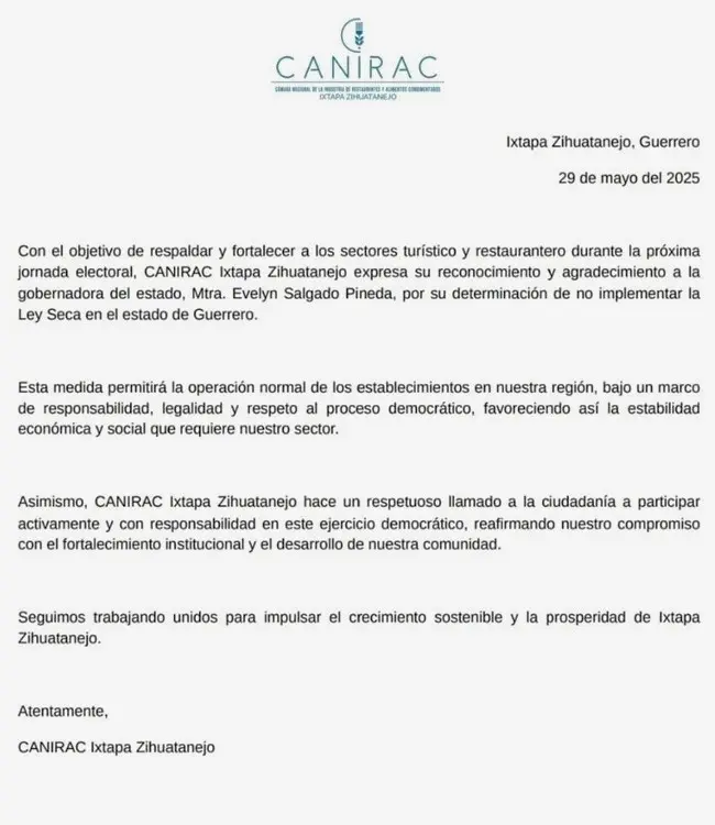 Gobenadora: Evelyn Salgado Pineda, decide no aplicar la Ley Seca este 1.º de junio