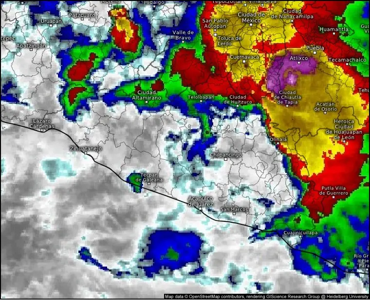 Continúa el pronóstico de lluvias fuertes para Guerrero durante la noche y madrugada