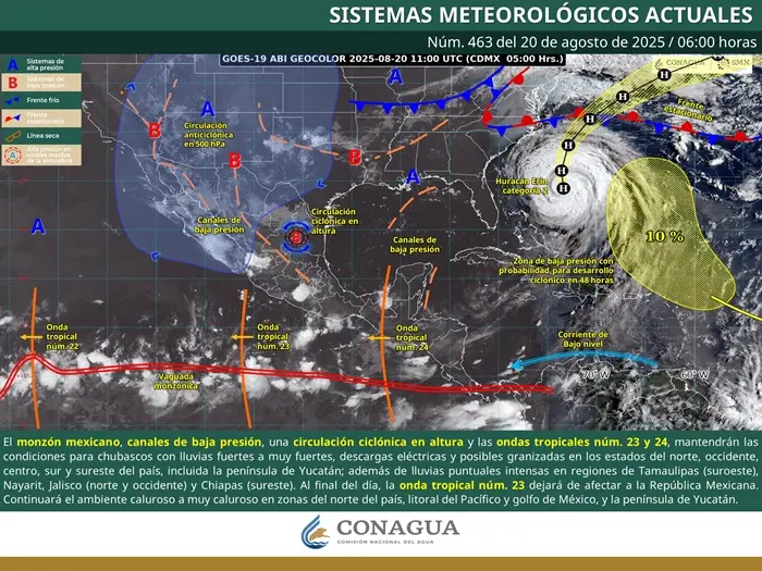 🌧️ Se pronostican lluvias intensas para Nayarit y regiones de Jalisco, Tamaulipas y Chiapas.❗ El SMN advierte que estas condiciones representan alto riesgo para la salud, especialmente en niños, adultos mayores y personas con enfermedades crónicas.