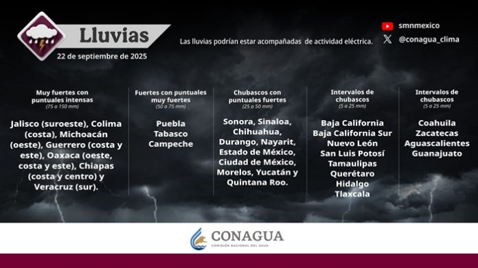 Narda mantendrá lluvias de muy fuertes a intensas en regiones del occidente y sur de México, durante la noche de hoy