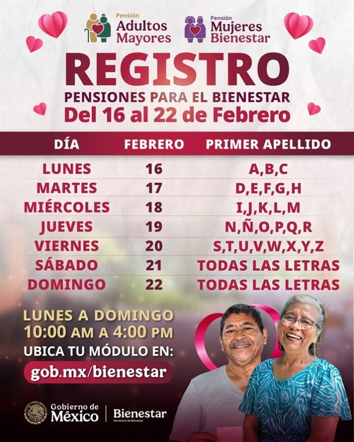 Del 16 al 22 de febrero abre el registro a la Pensión Mujeres Bienestar y Adultos Mayores. Consulta requisitos, calendario y módulos disponibles