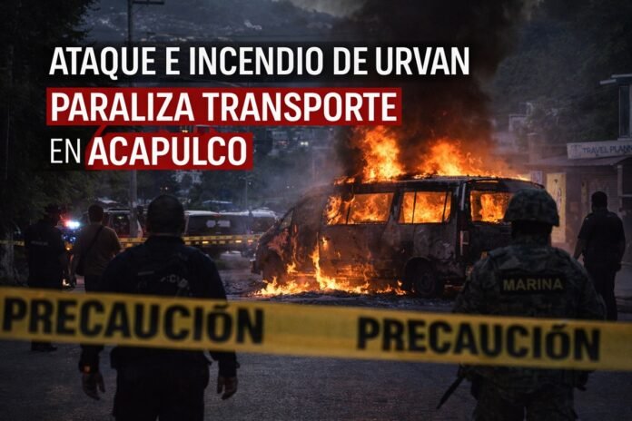 Un ataque armado e incendio de una Urvan provocó la suspensión del transporte público en la zona poniente de Acapulco.