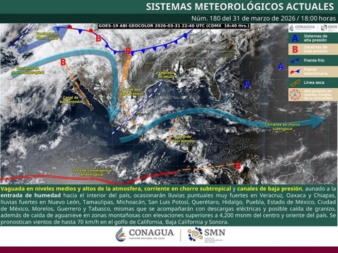 Se pronostican lluvias fuertes en México con granizo, vientos intensos y riesgo de inundaciones en varios estados del país.
