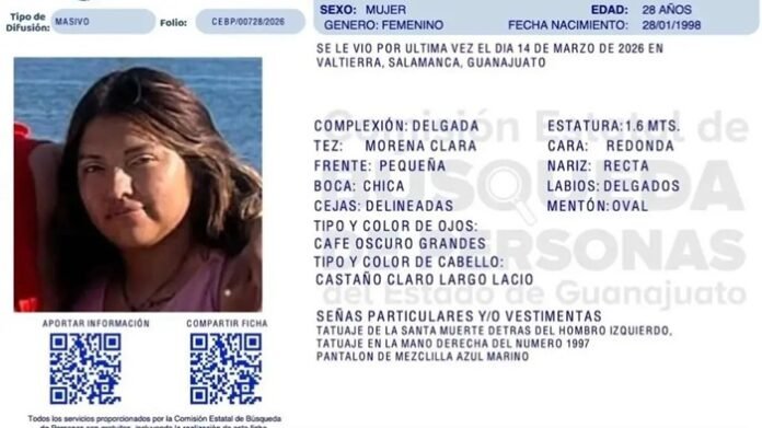 Hallan sin vida a Cecilia García, joven buscadora de desaparecidos en Salamanca, Guanajuato. El caso sigue bajo investigación.