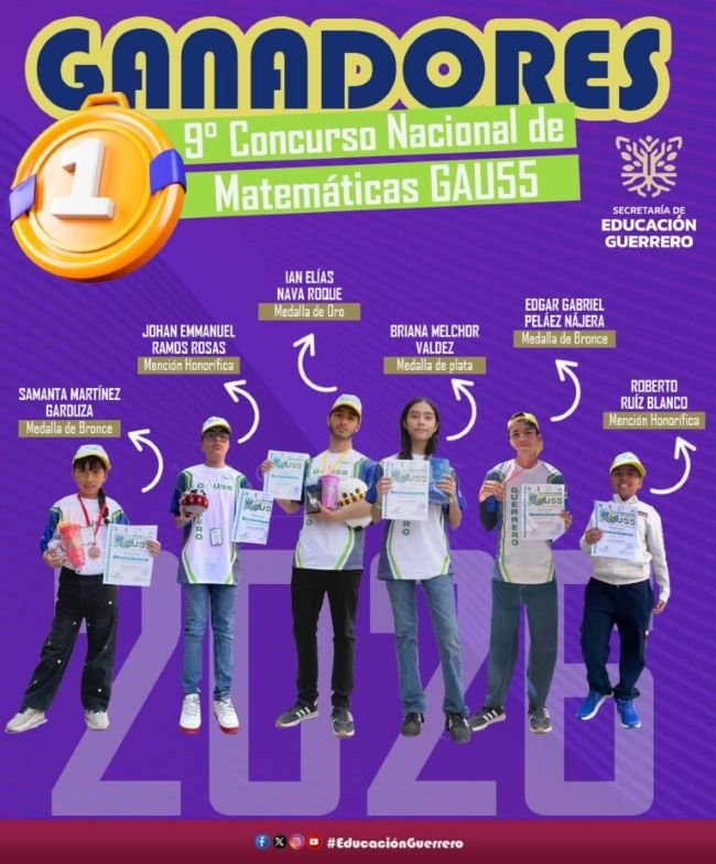 Guerrero destaca en Concurso Nacional de Matemáticas al obtener cuatro medallas