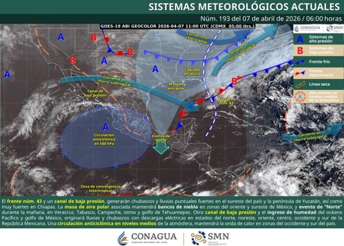 Pronóstico SMN hoy: lluvias fuertes en Chiapas y calor extremo en Guerrero y occidente. El Servicio Meteorológico Nacional advierte riesgos.