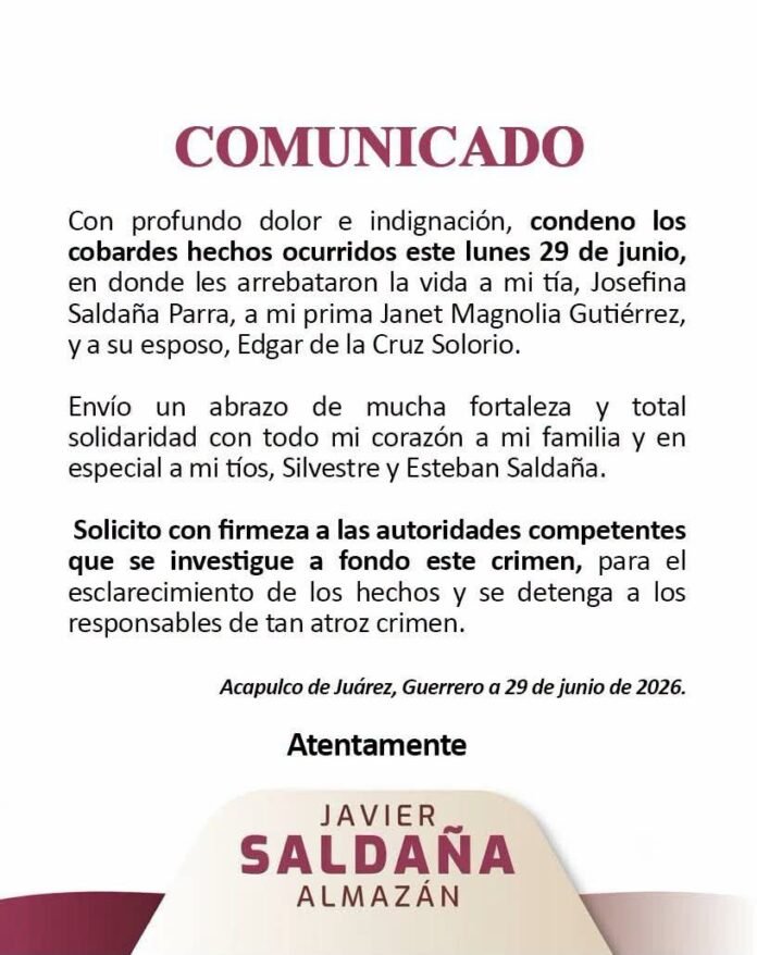 El rector con licencia de la UAGro, Javier Saldaña, confirmó que tres familiares murieron en el ataque armado ocurrido en una vivienda del poblado Kilómetro 21, en Acapulco.