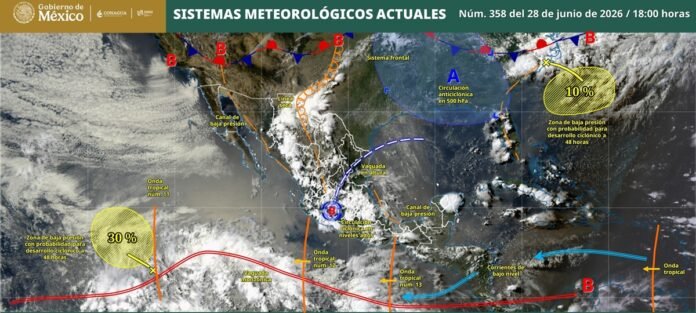 SMN prevé lluvias intensas en el sur y occidente de México por canales de baja presión y ondas tropicales. Recomienda seguir avisos oficiales