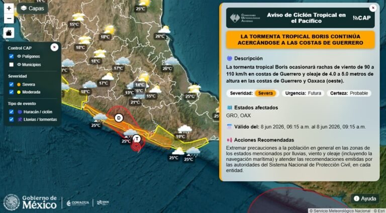 🌪️ Boris se acerca a Guerrero con lluvias torrenciales y vientos peligrosos
