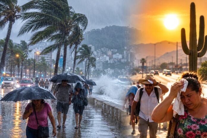 El SMN pronostica lluvias muy fuertes en la costa de Guerrero y otros tres estados, además del inicio de una onda de calor en el noroeste. Conoce los detalles.