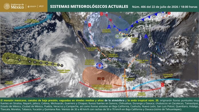 El SMN pronostica lluvias muy fuertes en siete estados, incluyendo la costa de Guerrero, y la persistencia de una onda de calor en el norte. Conoce las recomendaciones.