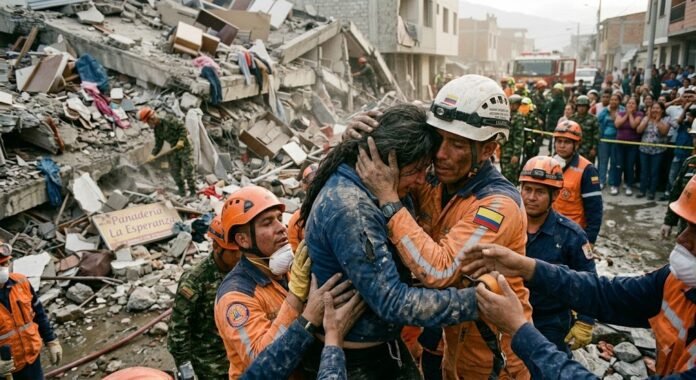 Rescatan con vida a Diana Troncoso tras quedar atrapada en un edificio colapsado en Cali. Los equipos siguen buscando sobrevivientes.