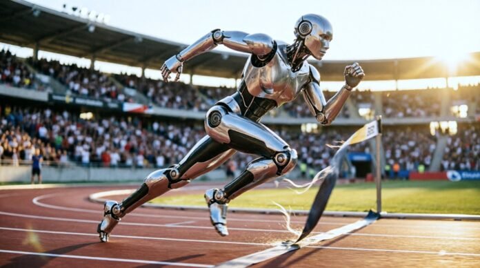 robot chino supera récord de Bolt, marca 9.32 segundos en 100 metros y supera el récord humano de Bolt. China busca llevar los humanoides de las pistas a la industria