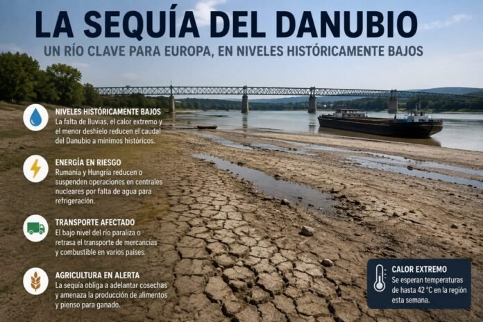 La sequía histórica del Danubio apaga centrales nucleares en Rumanía y Hungría, paraliza la industria y amenaza la agricultura en Europa Central.